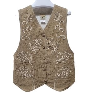 Free Wear Vest Burlap Linen Cotton Blend Sz L Made in USA 🇺🇸 Beige Camel